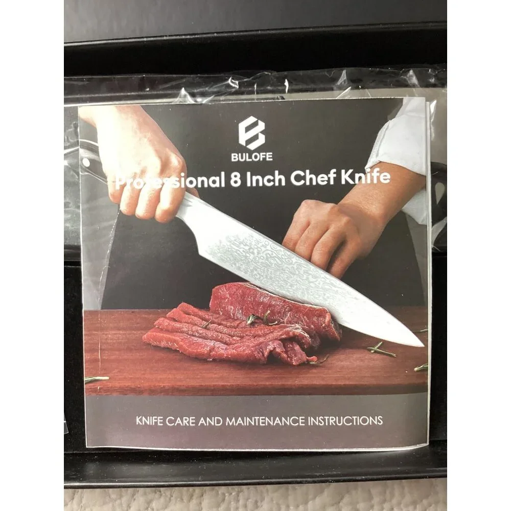 Bulofe Professional 8 Inch Chef Knife* Wooden Handle & Blade Cover*Gift Box Incl